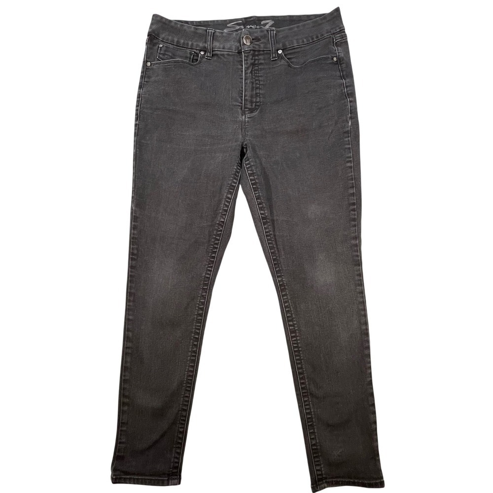 Seven7 Black Faded Stretch Tummyless Skinny Denim Jeans Women Size 14